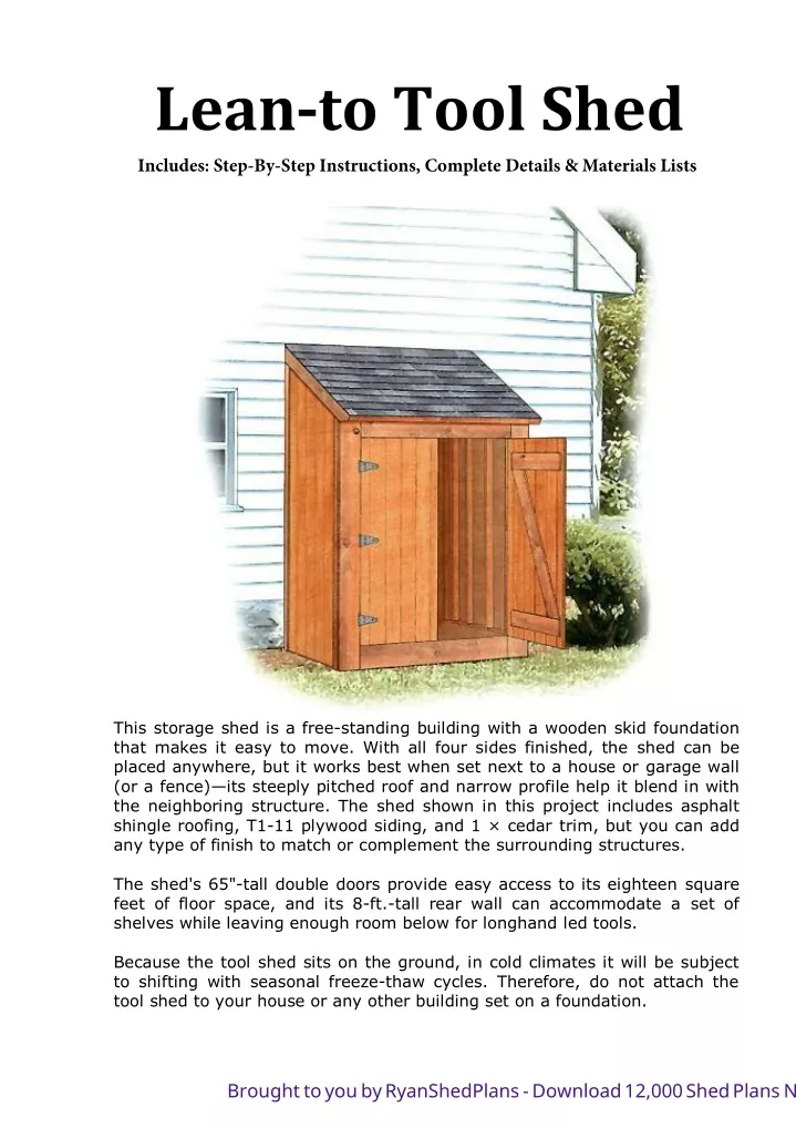 lean to tool shed includes step by step