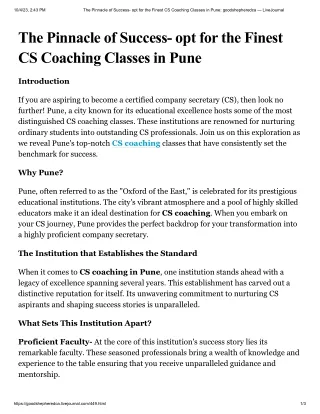 The Pinnacle of Success- Opt for the Finest CS Coaching Classes in Pune
