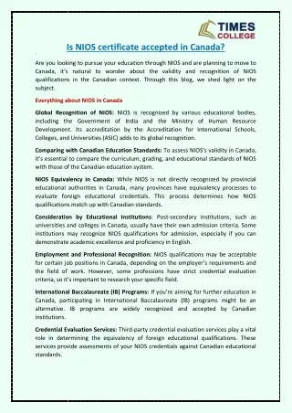is nios certificate accepted in canada