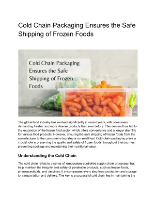 Cold Chain Packaging Ensures the Safe Shipping of Frozen Foods