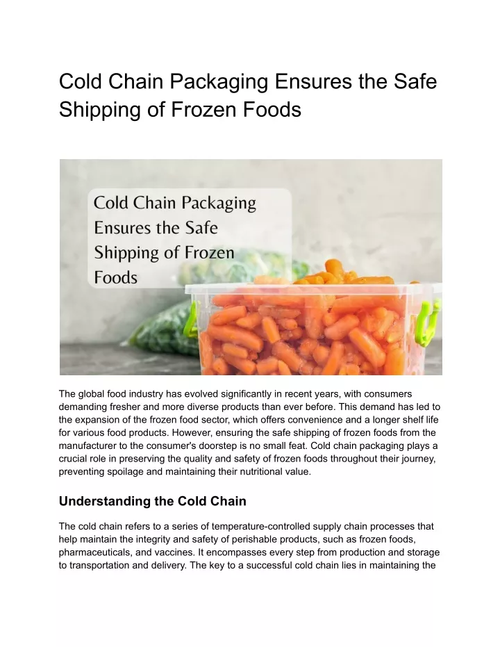 cold chain packaging ensures the safe shipping