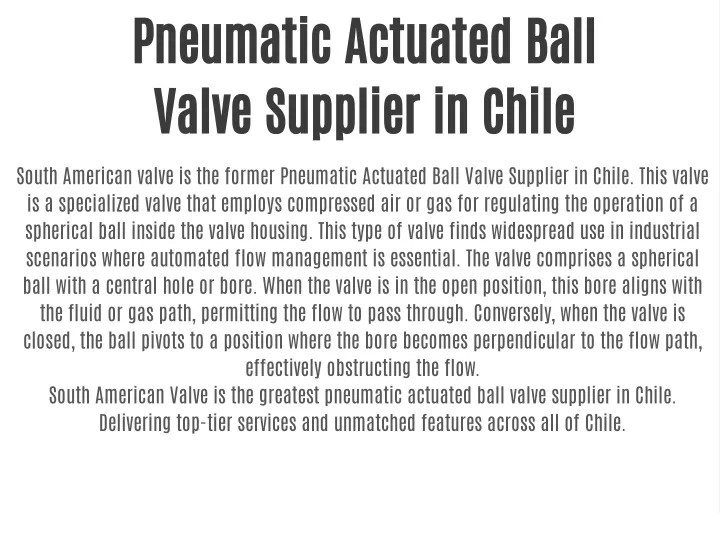 pneumatic actuated ball valve supplier in chile
