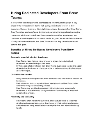 Hiring Dedicated Developers From Brew Teams