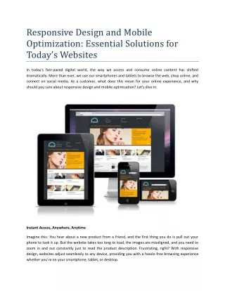 Responsive Design and Mobile Optimization Essential Solutions for Today’s Websites
