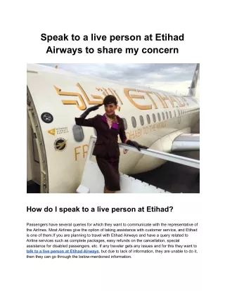Speak to a live person at Etihad Airways to share my concern