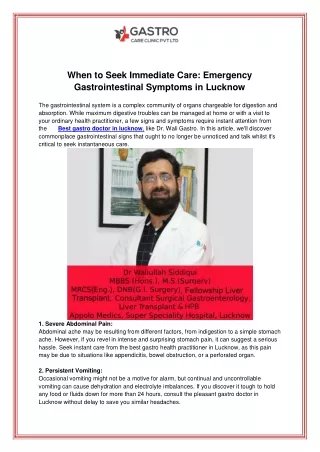When to Seek Immediate Care Emergency Gastrointestinal Symptoms in Lucknow