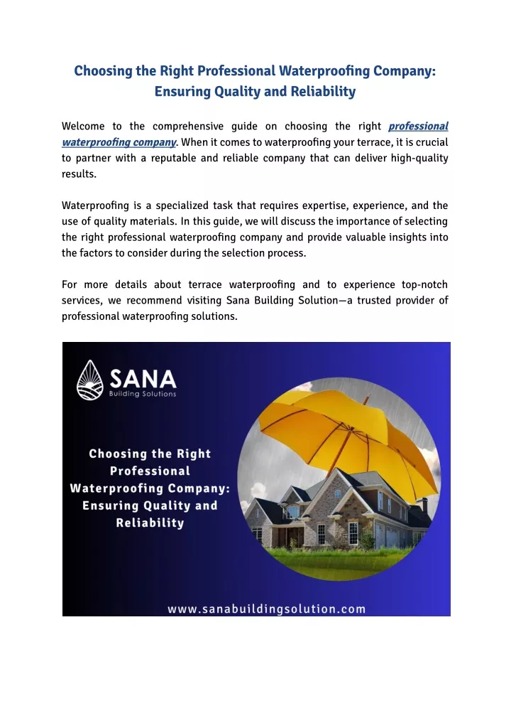 choosing the right professional waterproofing