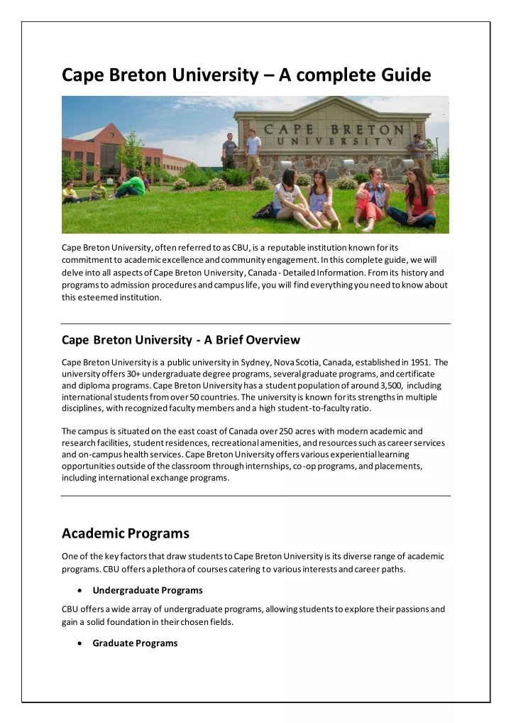 cape breton university a complete guide