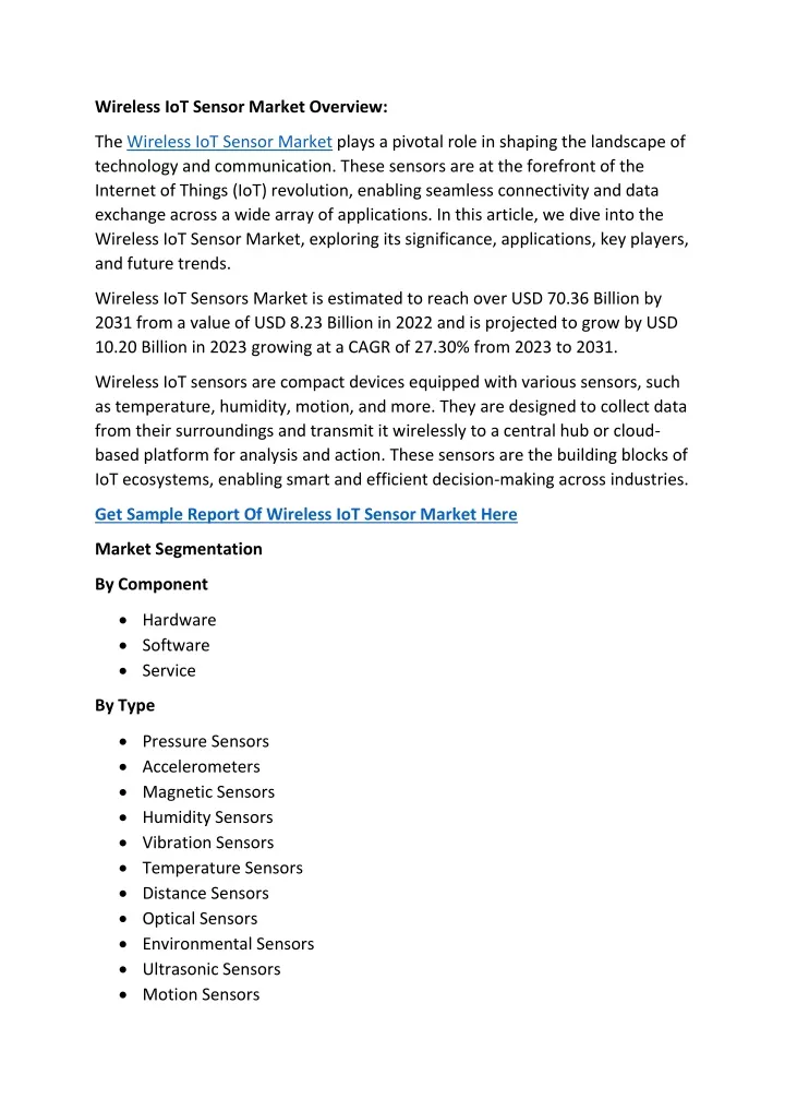 wireless iot sensor market overview