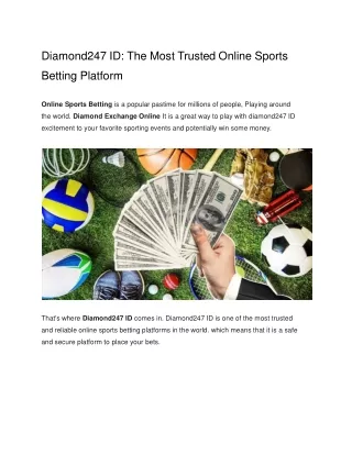 Diamond247 ID_ The Most Trusted Online Sports Betting Platform