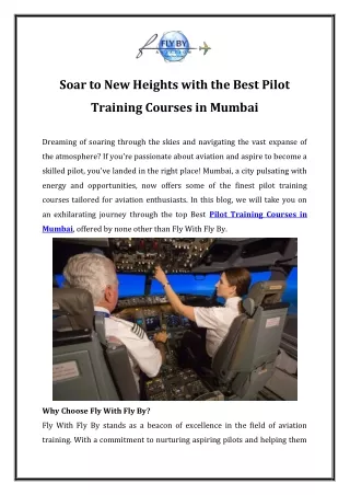 Soar to New Heights with the Best Pilot Training Courses in Mumbai