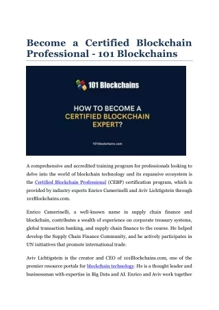 Become a Certified Blockchain Professional - 101 Blockchains