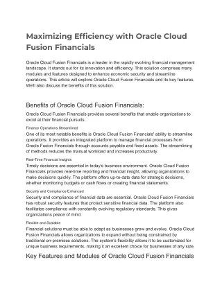 Maximizing Efficiency with Oracle Cloud Fusion Financials