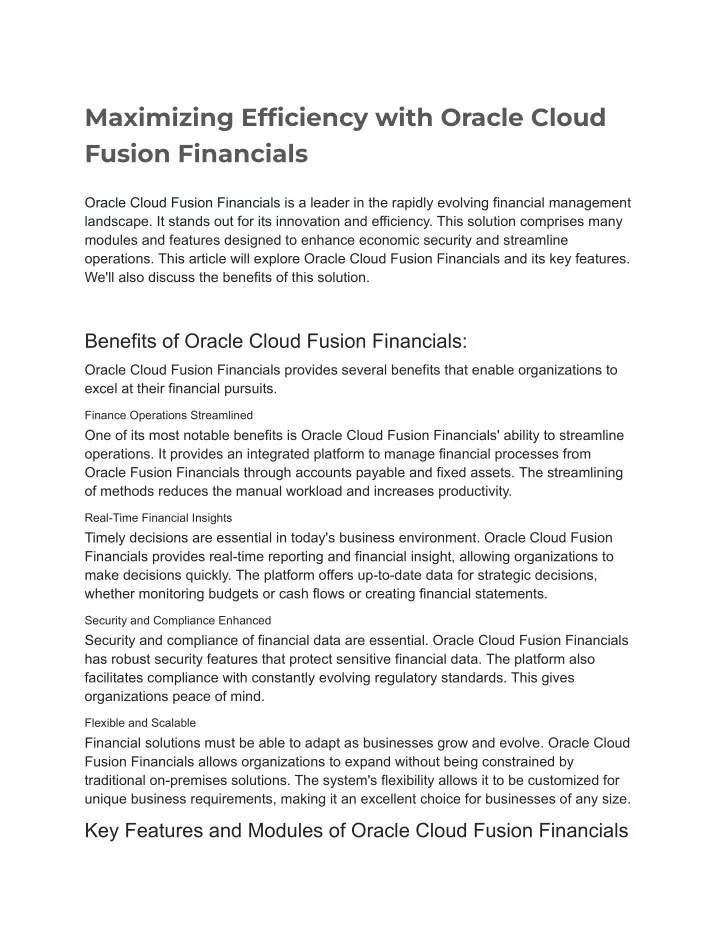 maximizing efficiency with oracle cloud fusion