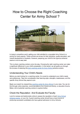 how to choose the right coaching center for army