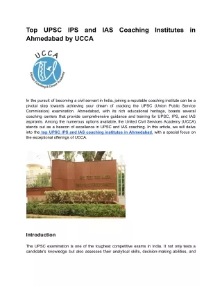 Top UPSC IPS and IAS Coaching Institutes in Ahmedabad by UCCA