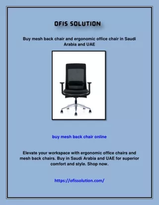 Buy mesh back chair and ergonomic office chair in Saudi Arabia and UAE