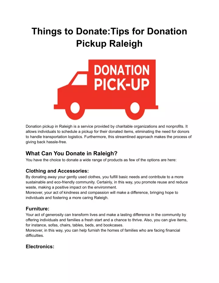 things to donate tips for donation pickup raleigh