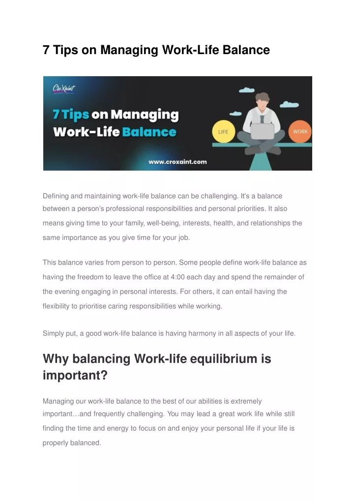 7 tips on managing work life balance