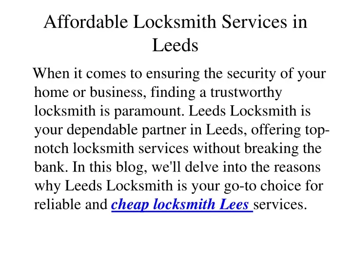 affordable locksmith services in leeds