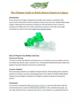 The Ultimate Guide to Bottle Return Depots in Calgary