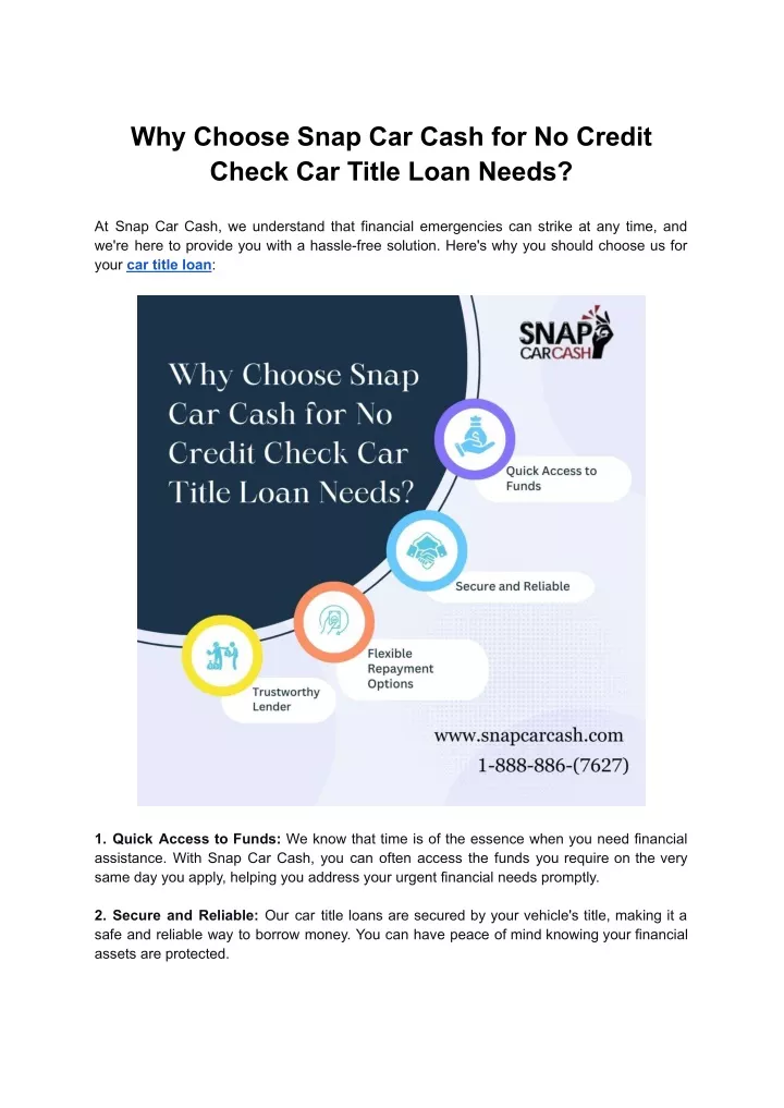 why choose snap car cash for no credit check