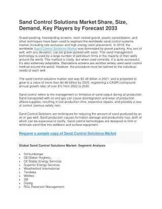 sand control solutions market share size demand