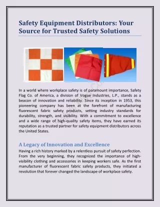 Safety Equipment Distributors - Your Source for Trusted Safety Solutions