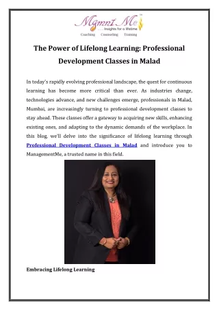 The Power of Lifelong Learning Professional Development Classes in Malad