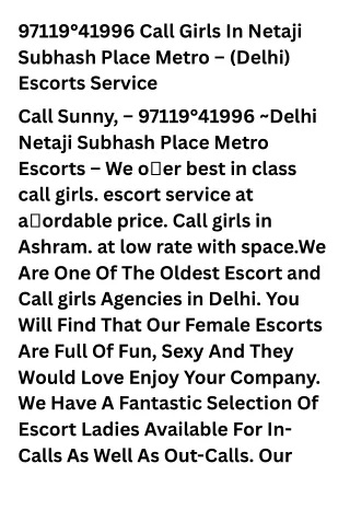 9560353650 Call Girls In Netaji Subhash Place Metro – (Delhi) Escorts Service