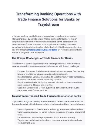 Transforming Banking Operations with Trade Finance Solutions for Banks by Traydstream