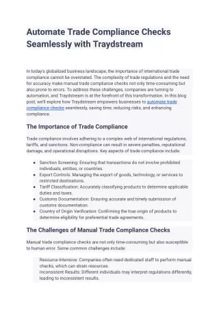 Automate Trade Compliance Checks Seamlessly with Traydstream