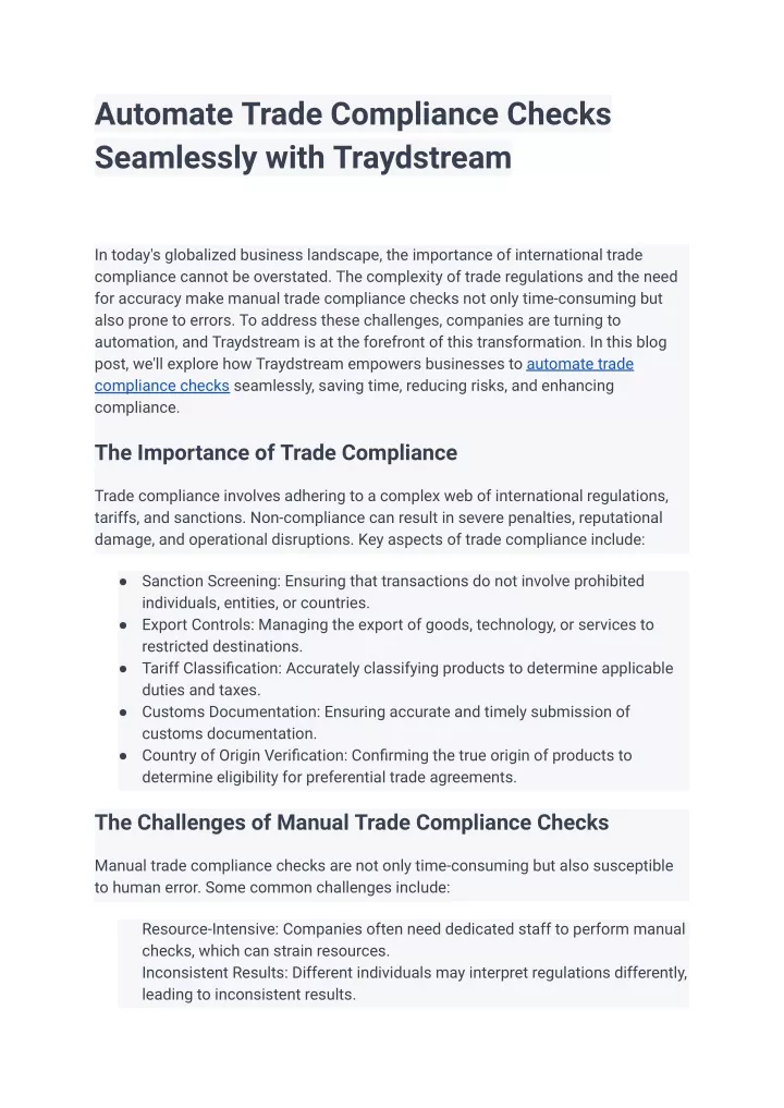 automate trade compliance checks seamlessly with
