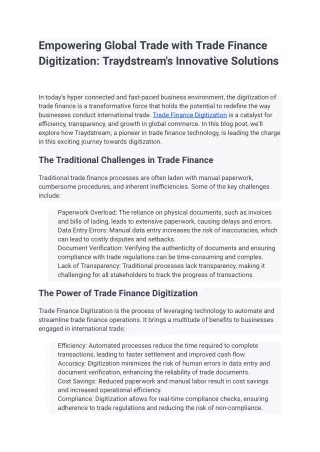 Empowering Global Trade with Trade Finance Digitization_ Traydstream's Innovative Solutions
