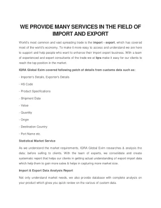 we provide many services in the field of import