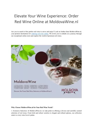 Order Red Wine Online - Moldova Wine
