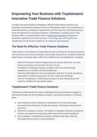 Empowering Your Business with Traydstream's Innovative Trade Finance Solutions