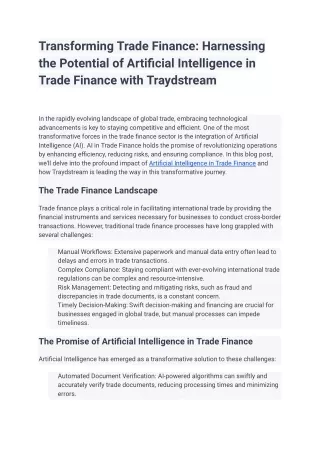Transforming Trade Finance_ Harnessing the Potential of Artificial Intelligence in Trade Finance with Traydstream
