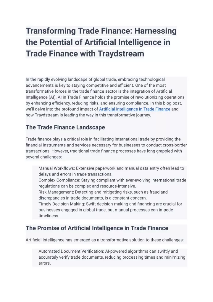 transforming trade finance harnessing