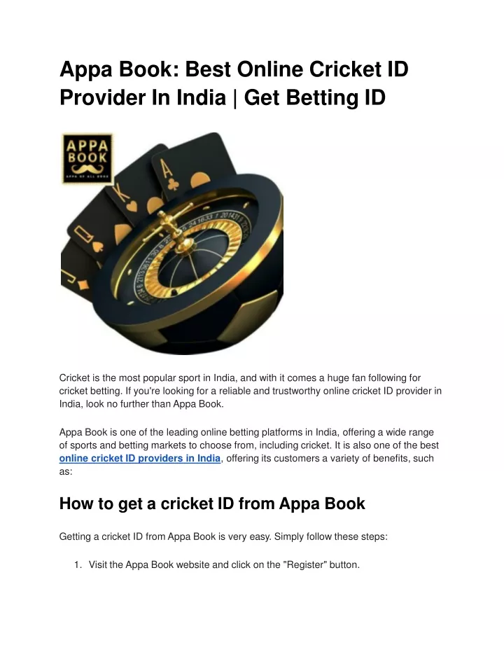 appa book best online cricket id provider in india get betting id