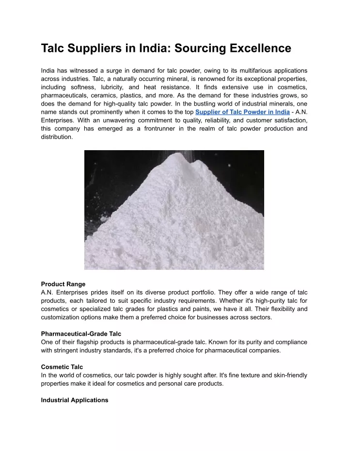 talc suppliers in india sourcing excellence