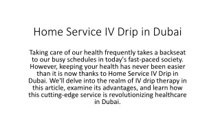 Home Service IV Drip in Dubai