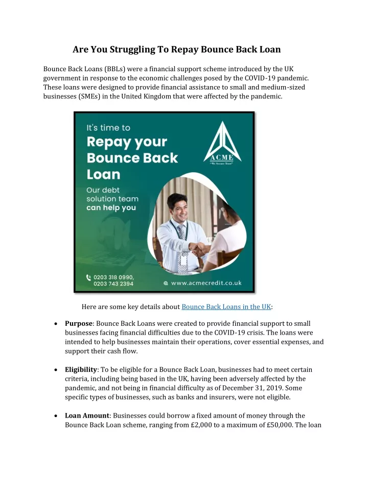 are you struggling to repay bounce back loan