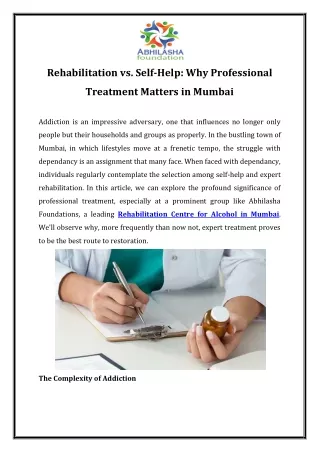 Rehabilitation vs. Self-Help Why Professional Treatment Matters in Mumbai