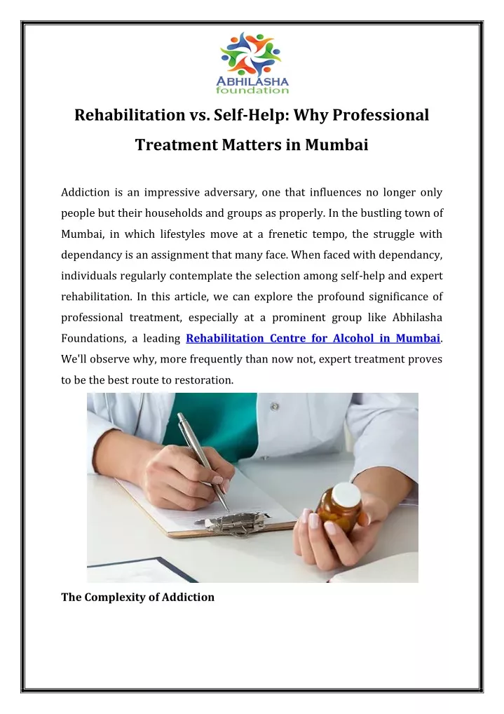 rehabilitation vs self help why professional