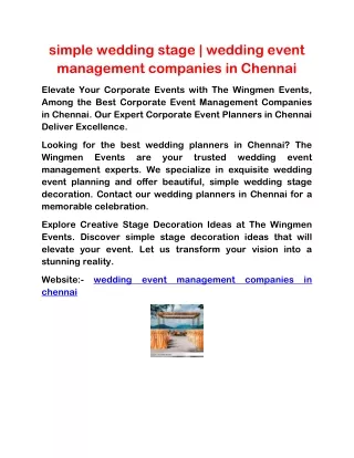 simple wedding stage | wedding event management companies in chennai