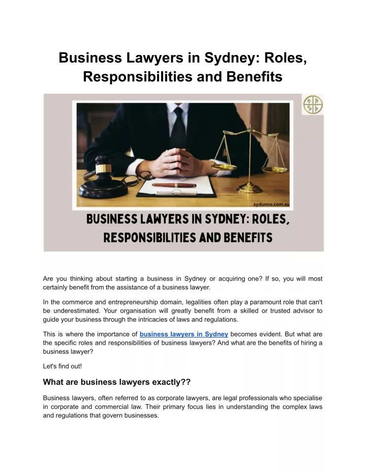 business lawyers in sydney roles responsibilities