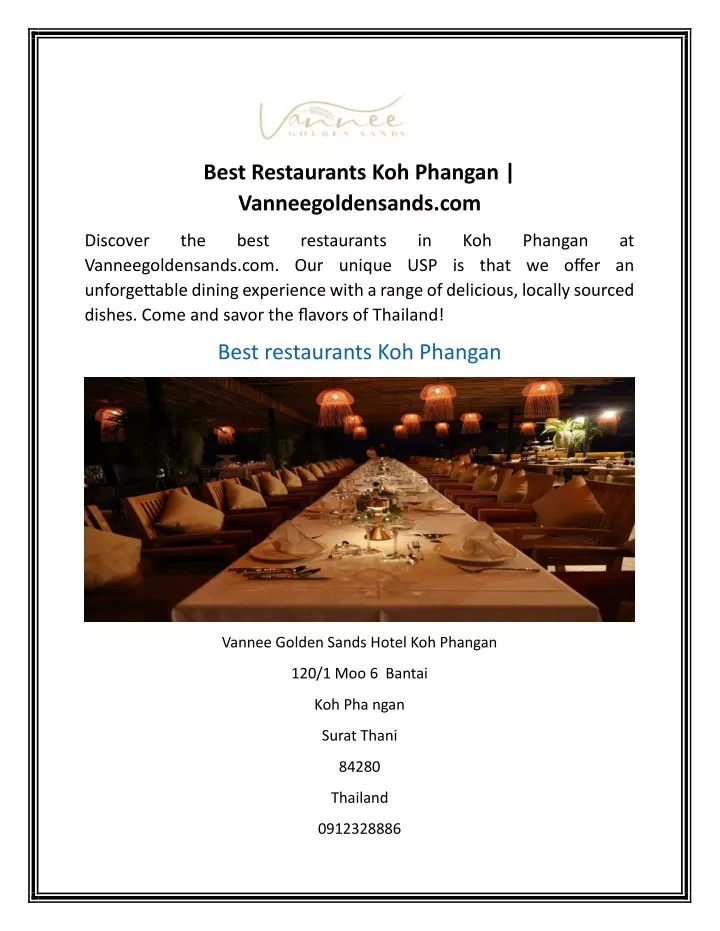 best restaurants koh phangan vanneegoldensands com