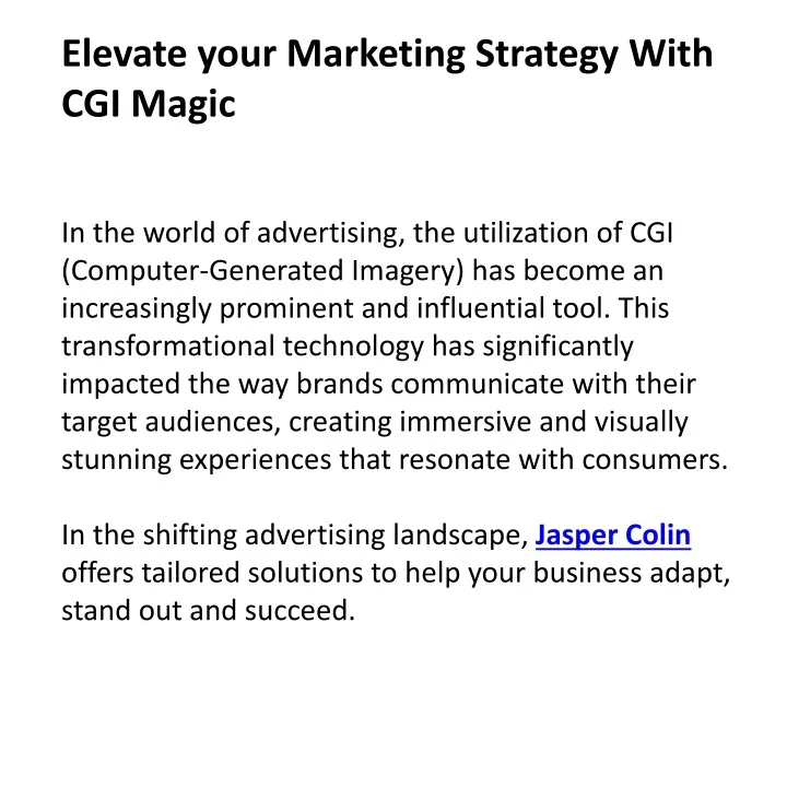 elevate your marketing strategy with cgi magic