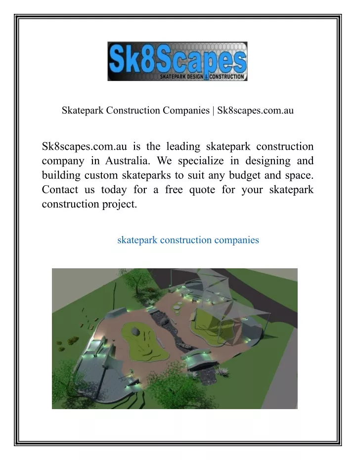 skatepark construction companies sk8scapes com au